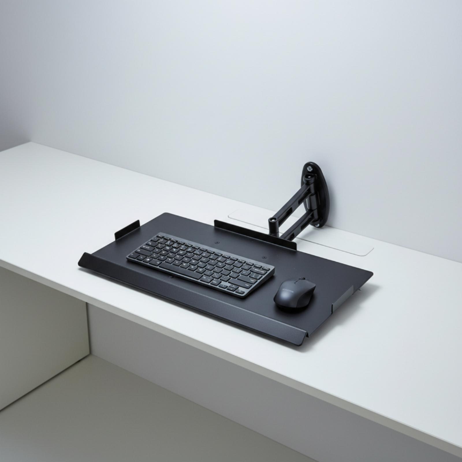 Desk Setup Monitor Arm - ที่วางคีย์บอร์ดโลหะสำหรับติดตั้งบนโต๊ะ ใต้จอคอมพิวเตอร์ ปรับระดับได้ พร้อมแขนยืดหยุ่น สำหรับการตั้งค่าโต๊ะทำงานที่บ้านหรือสำหรับเล่นเกม