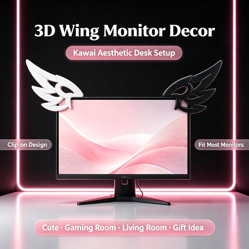 Desk Setup Pegboard - ของตกแต่งปีก 3D สไตล์คาวาอี้สำหรับหน้าจอคอมพิวเตอร์, ของตกแต่งโต๊ะเกมมิ่งที่สวยงาม, อุปกรณ์เสริมบนโต๊ะน่ารักและของขวัญสำหรับสาวๆ