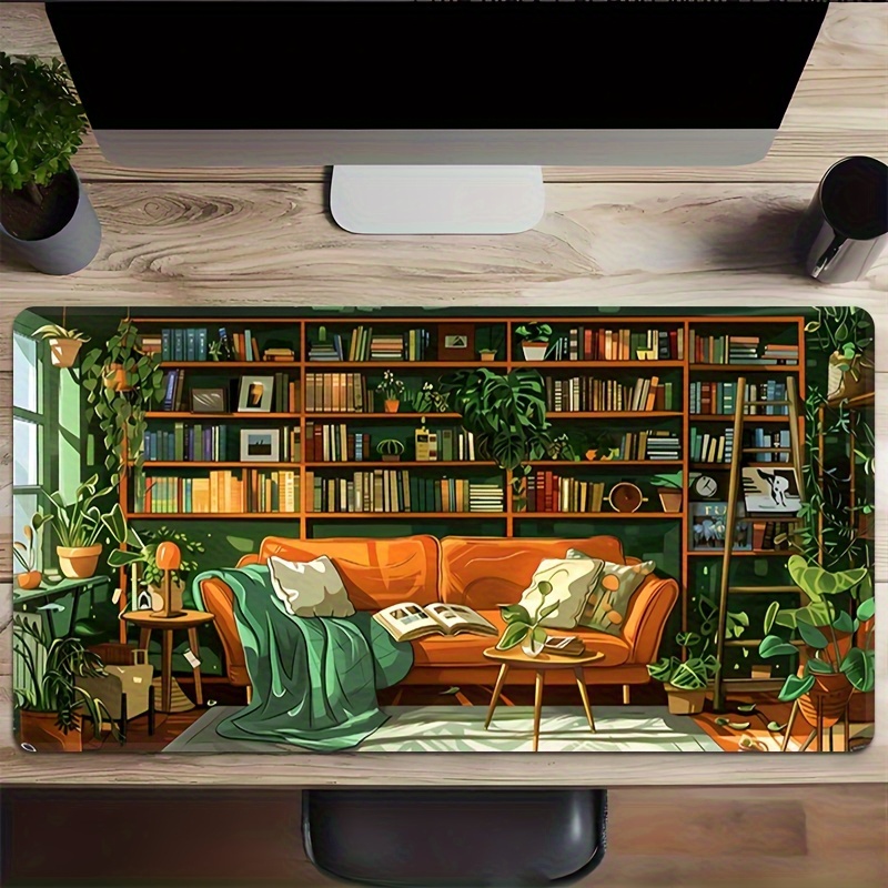 Desk Setup Cozy - แผ่นรองเมาส์ขนาดใหญ่พิเศษ XXL สำหรับอ่านหนังสือในห้องสมุดแสนสบาย วัสดุยางกันลื่น เหมาะสำหรับเล่นเกมส์ ใช้กับคอมพิวเตอร์พีซี