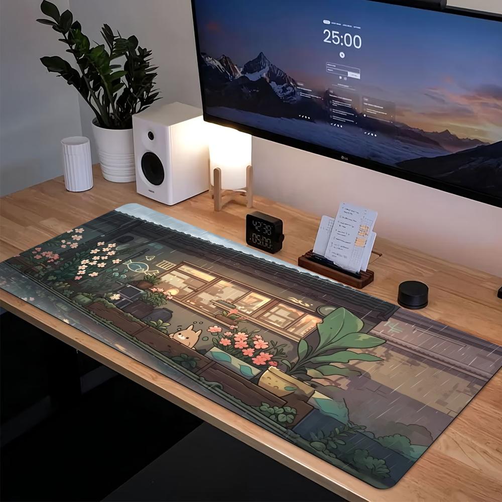 Desk Setup Cozy - แผ่นรองเมาส์เกมมิ่งขนาดใหญ่ลายอนิเมะสุดน่ารัก ฐานยางกันลื่น สำหรับตกแต่งโต๊ะคอมพิวเตอร์และแล็ปท็อป