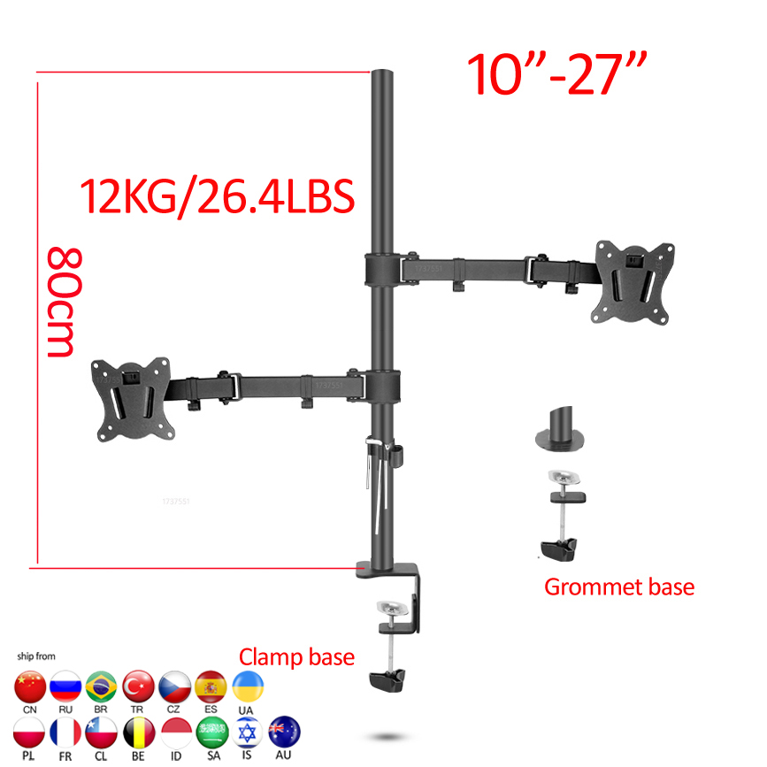 Desk Setup Monitor Arm - (80 ซม.) DL-T902-280II ขาตั้งจอภาพคู่แบบปรับได้เต็มรูปแบบสำหรับตั้งโต๊ะ รองรับจอขนาด 10'-27'