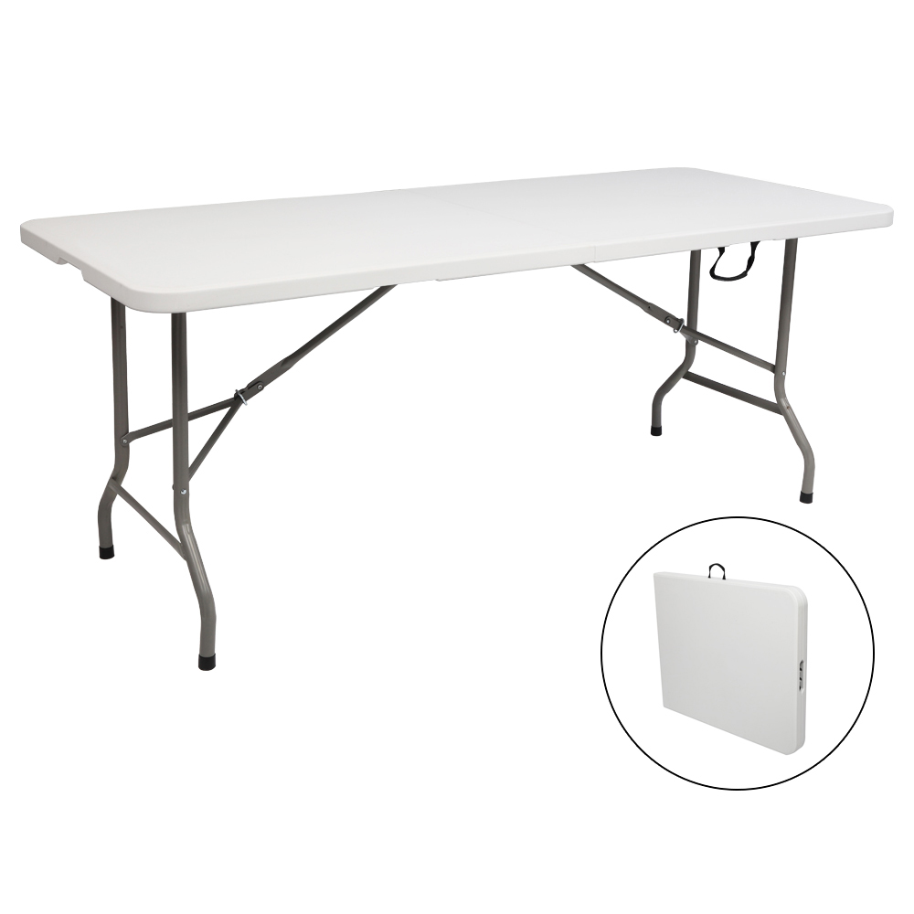 Desk Setup Minimalist - โต๊ะรับประทานอาหารกลางแจ้งแบบพับได้ทรงสี่เหลี่ยมผืนผ้า โครงสร้างแข็งแรงทนทาน พับเก็บง่ายและพกพาสะดวก โต๊ะยาวอเนกประสงค์ทนทานต่อสภาพอากาศ สำหรับสวน สนามหลังบ้าน