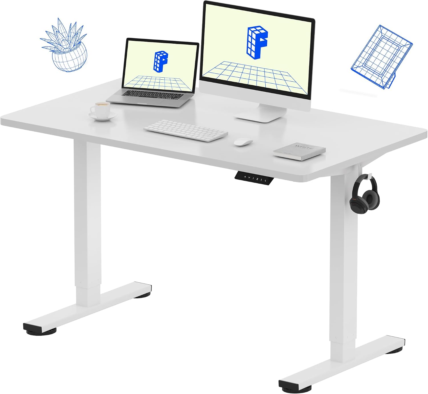 Desk Setup One Monitor - โต๊ะทำงานปรับระดับความสูง 48 นิ้ว 24 นิ้ว สีขาว